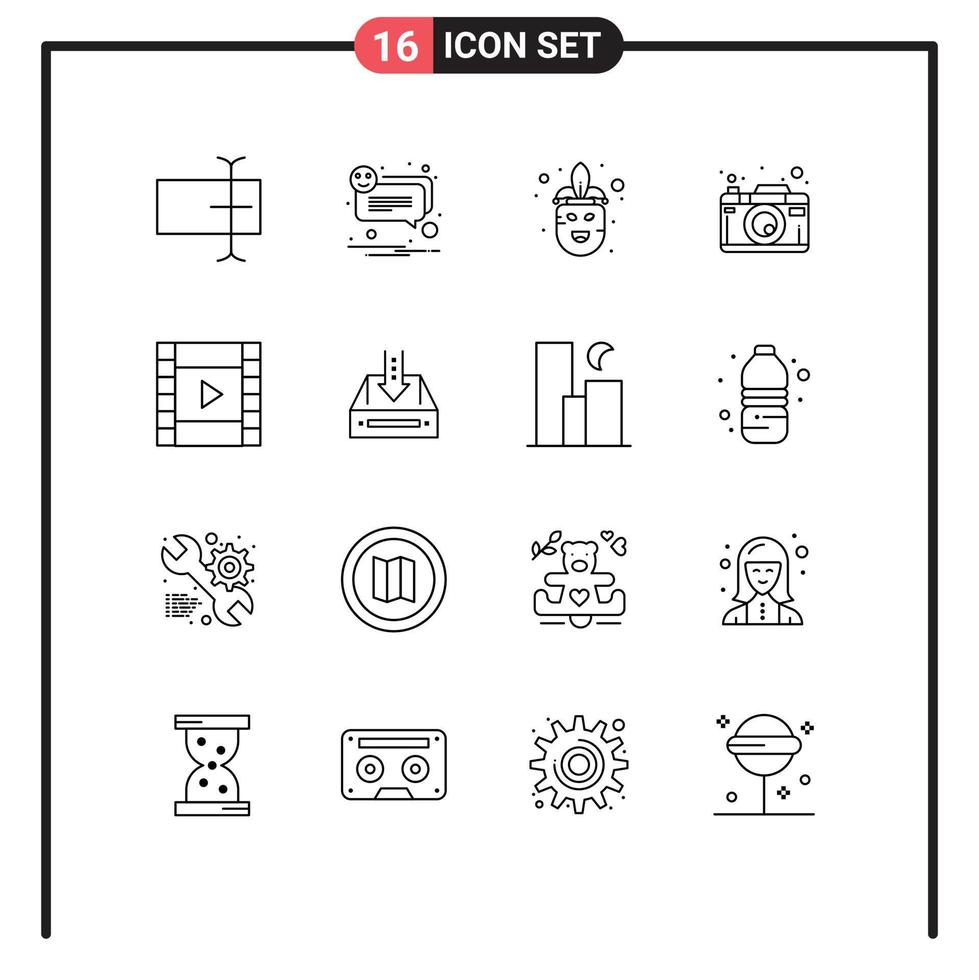 Pictogram Set of 16 Simple Outlines of play film costume photography photo Editable Vector Design Elements