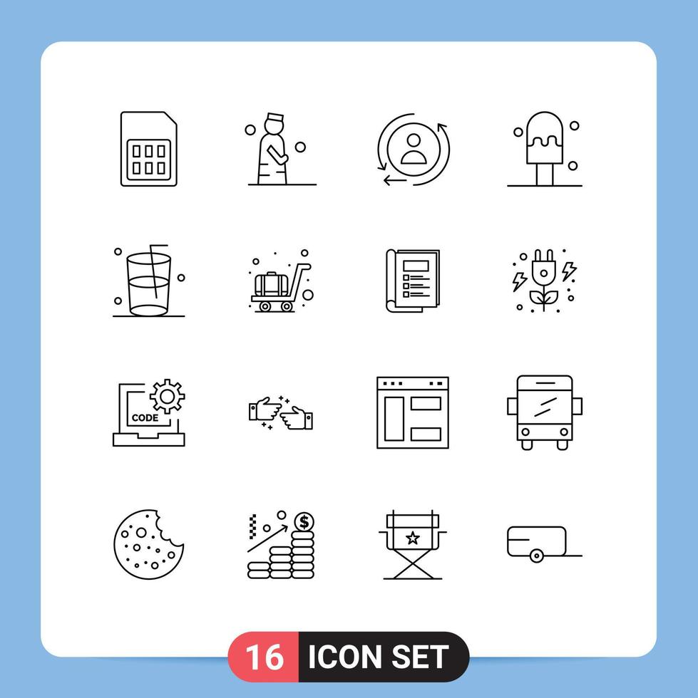 Mobile Interface Outline Set of 16 Pictograms of water glass pray ice remarketing Editable Vector Design Elements