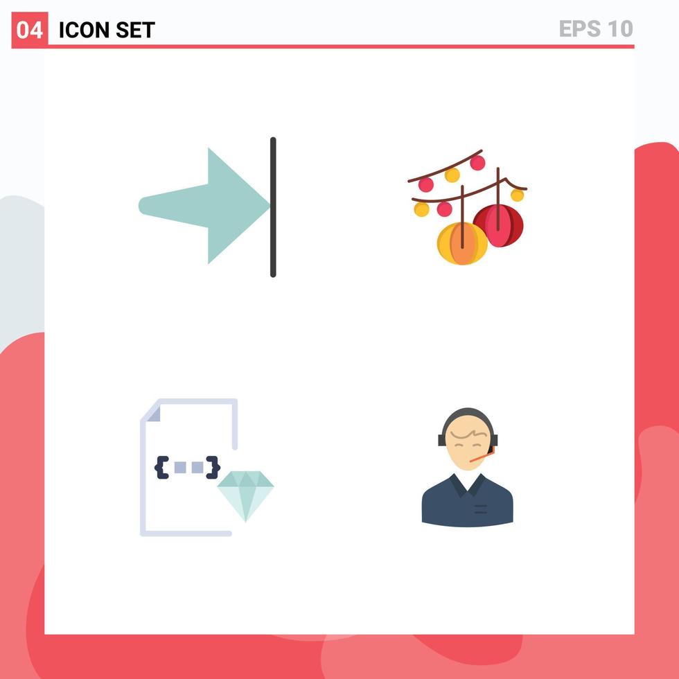 Pictogram Set of 4 Simple Flat Icons of arrow development decoration lantern file Editable Vector Design Elements