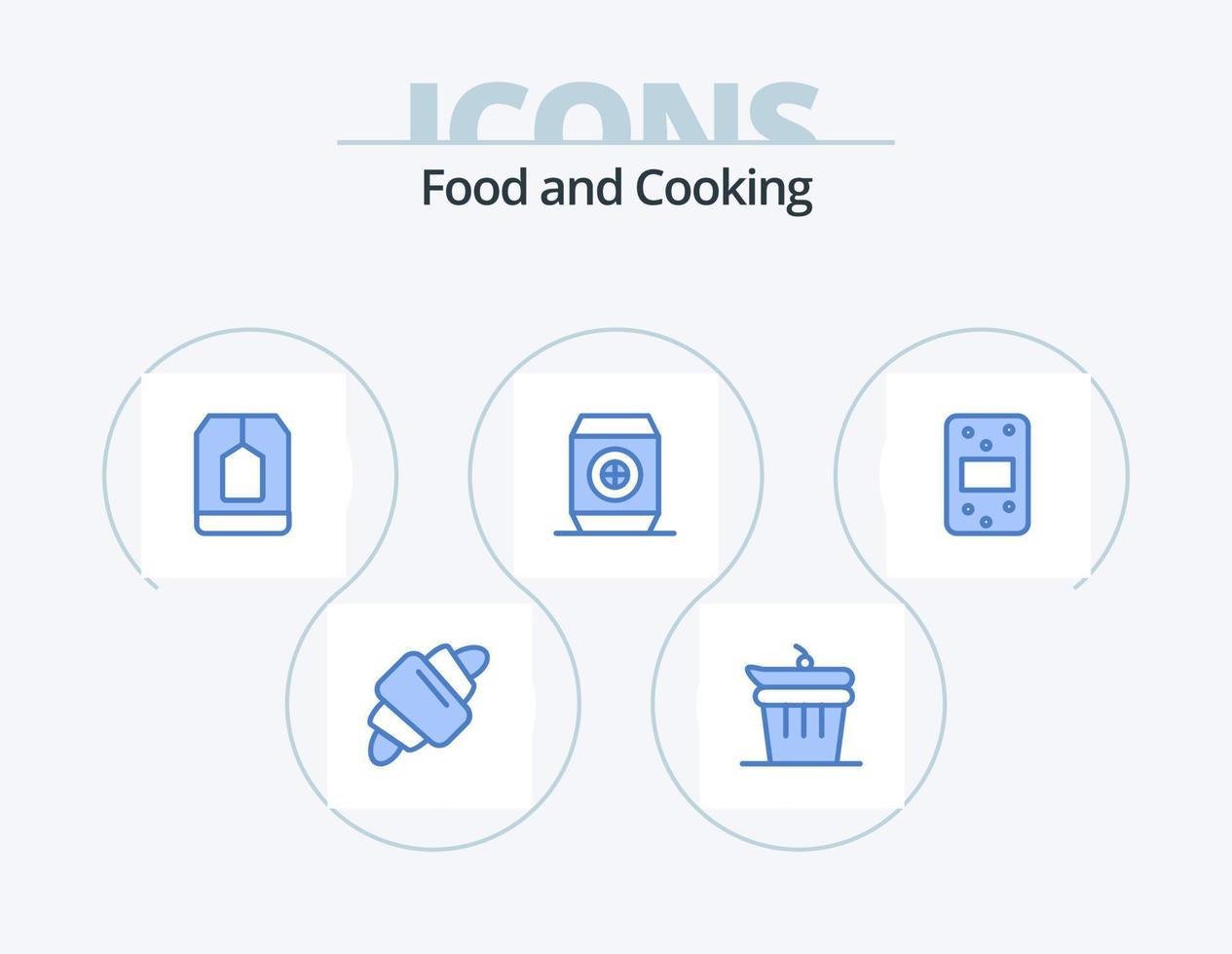 paquete de iconos azul de alimentos 5 diseño de iconos. alimento. suave. bolsa. alimento. té vector