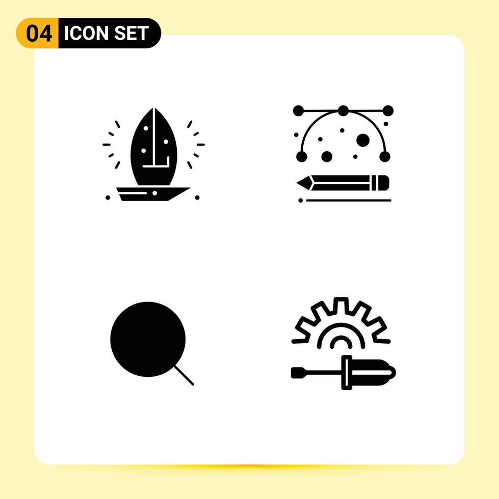 Modern Set of 4 Solid Glyphs Pictograph of boat search sailboat designing tools tool Editable Vector Design Elements