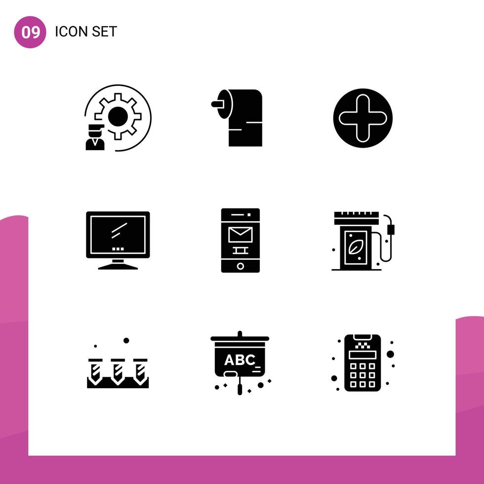 Set of 9 Vector Solid Glyphs on Grid for deleted imac plus device computer Editable Vector Design Elements