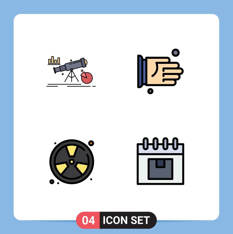 Modern Set of 4 Filledline Flat Colors Pictograph of analytics burn market handshake fire Editable Vector Design Elements