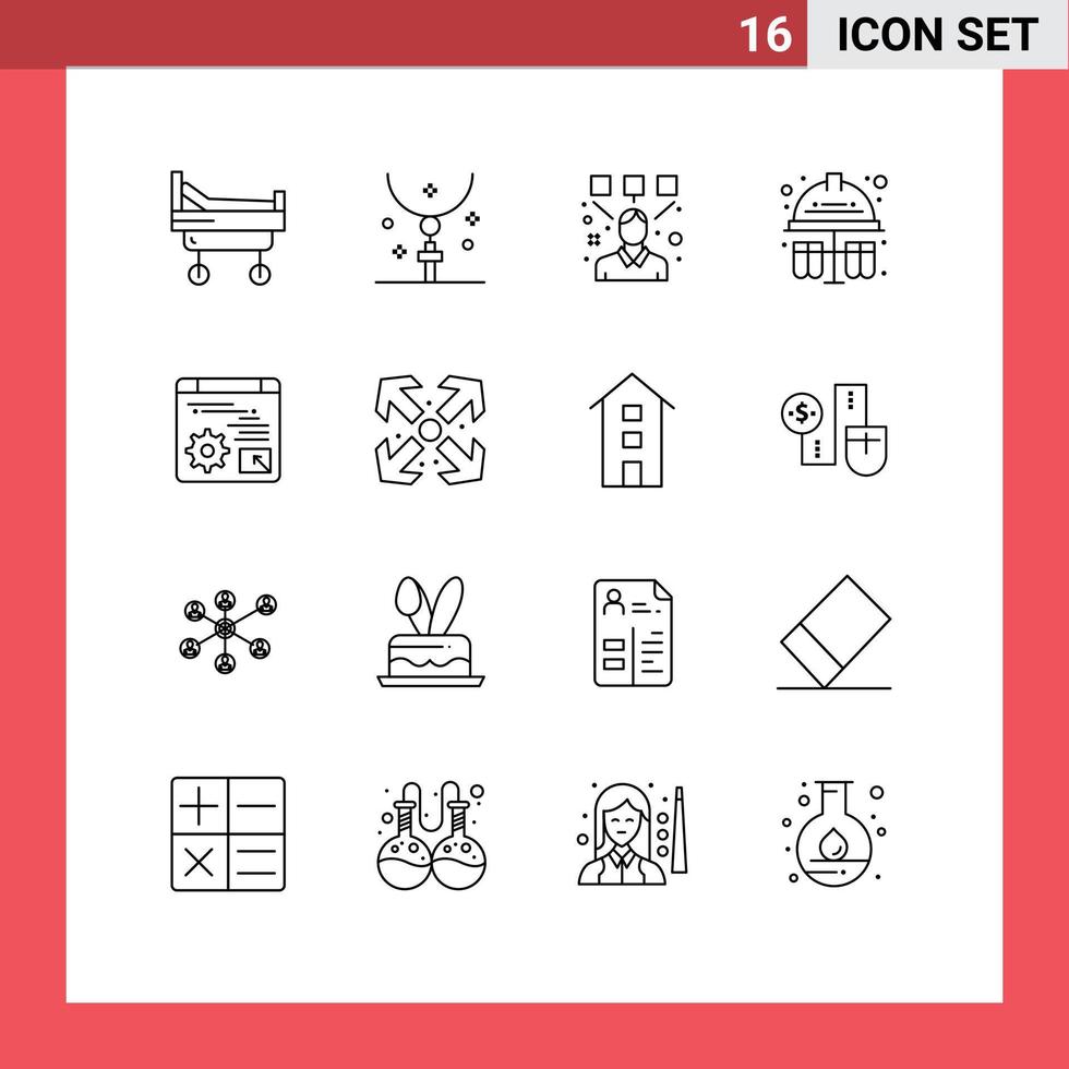 16 Universal Outline Signs Symbols of digital hard hat designing chemical test Editable Vector Design Elements