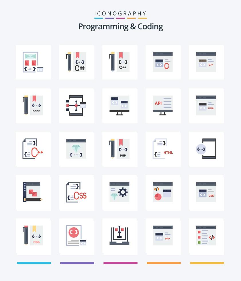 Creative Programming And Coding 25 Flat icon pack  Such As develop. app. develop. file. develop vector