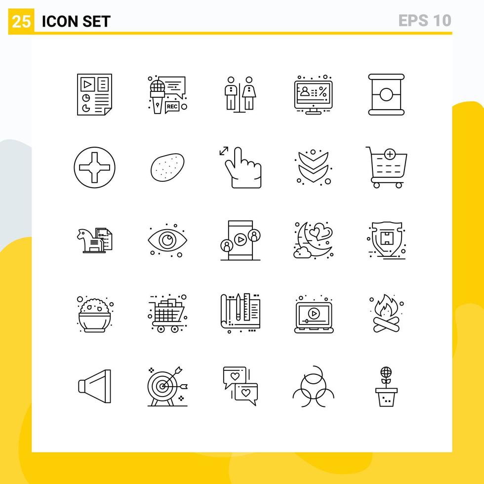 Set of 25 Modern UI Icons Symbols Signs for percentage display program discount service Editable Vector Design Elements