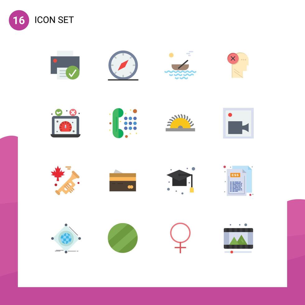 Universal Icon Symbols Group of 16 Modern Flat Colors of head brain location transport kayak Editable Pack of Creative Vector Design Elements