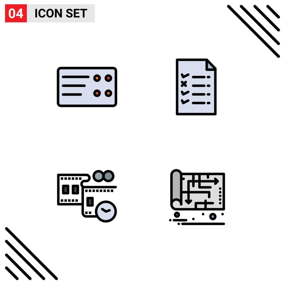 Group of 4 Filledline Flat Colors Signs and Symbols for ticket blueprint file film stip house Editable Vector Design Elements