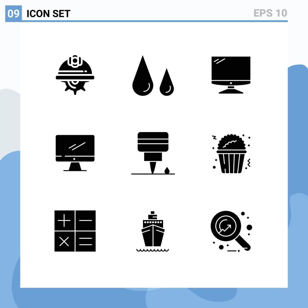 9 Thematic Vector Solid Glyphs and Editable Symbols of popcorn mechanic science engine imac Editable Vector Design Elements