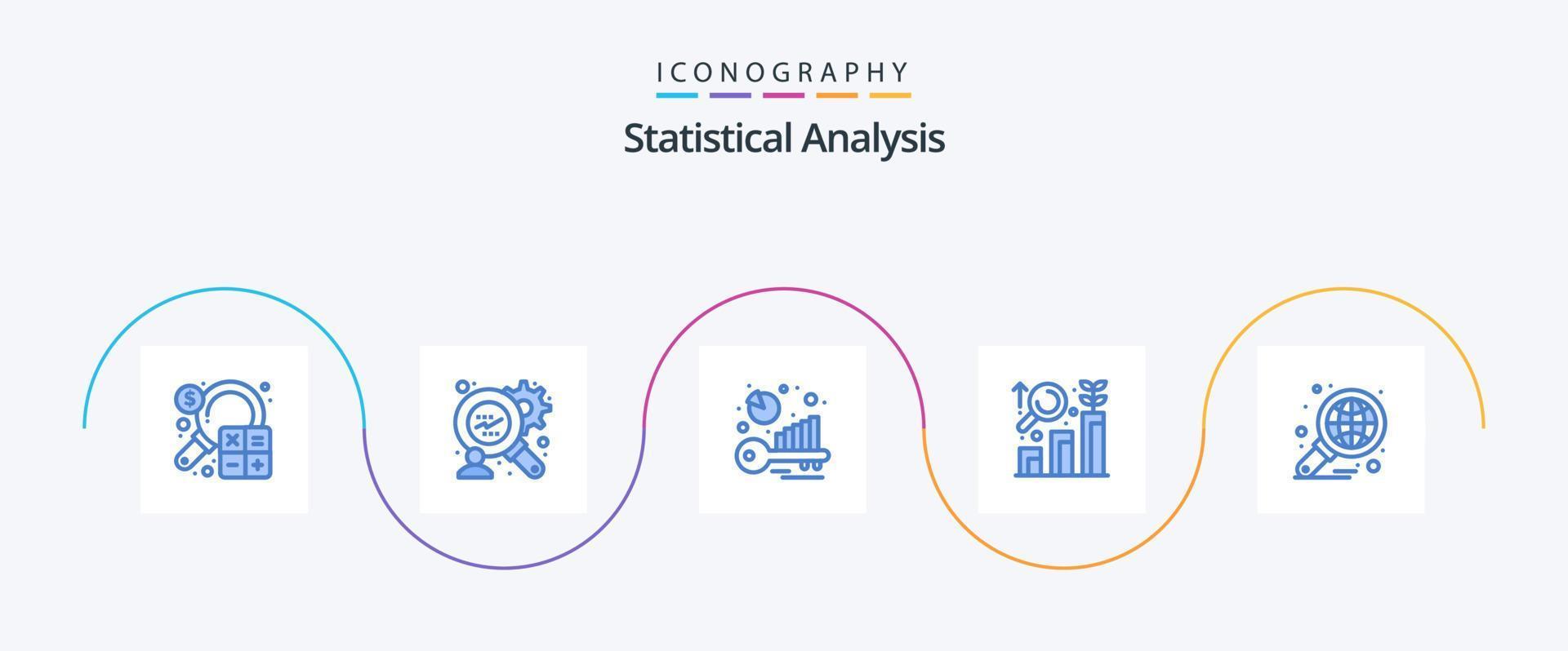 análisis estadístico azul 5 paquete de iconos que incluye global. análisis. evaluación comparativa crecimiento. análisis vector