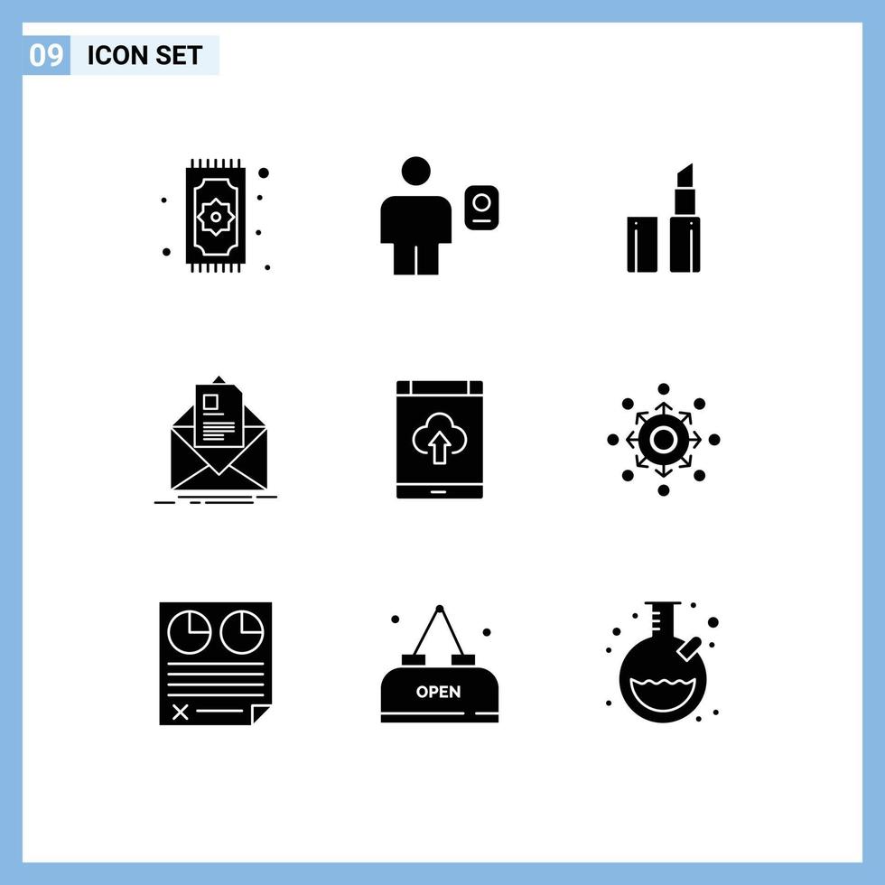Universal Icon Symbols Group of 9 Modern Solid Glyphs of app email human letter mail Editable Vector Design Elements