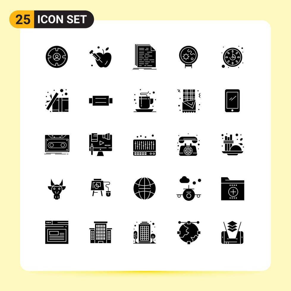 paquete de 25 glifos sólidos creativos de código médico de reloj virus script elementos de diseño vectorial editables vector