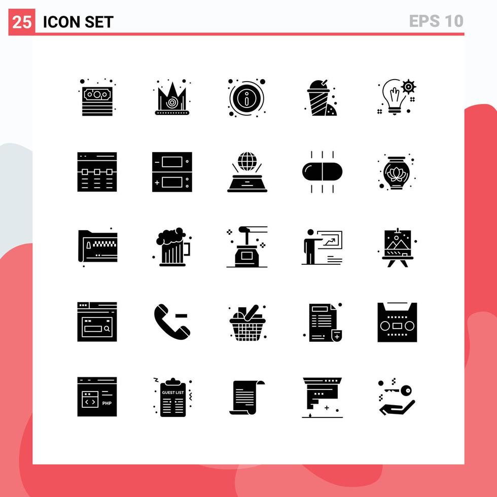 Pictogram Set of 25 Simple Solid Glyphs of gear idea info bulb park Editable Vector Design Elements