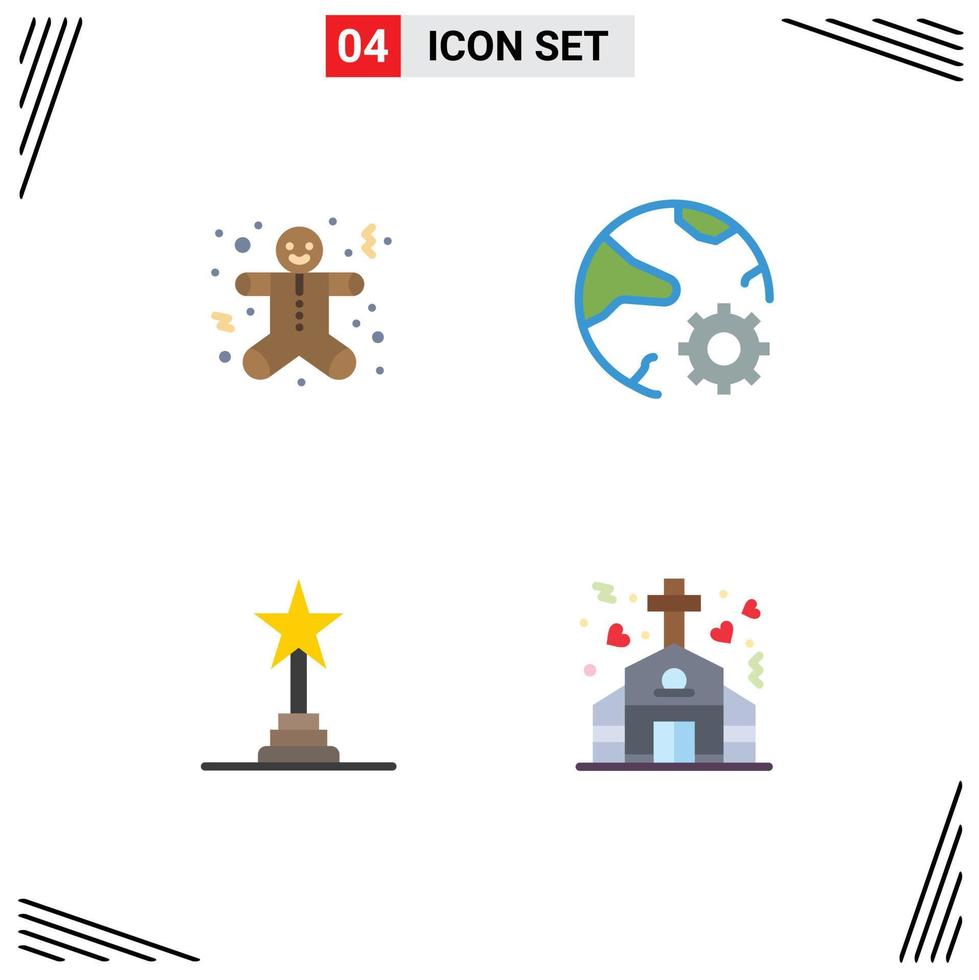 Set of 4 Vector Flat Icons on Grid for christmas achievement award holidays internet lifetime achievements Editable Vector Design Elements