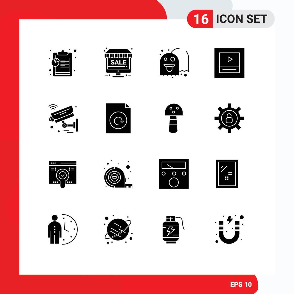 Modern Set of 16 Solid Glyphs and symbols such as security internet of things game camera player Editable Vector Design Elements
