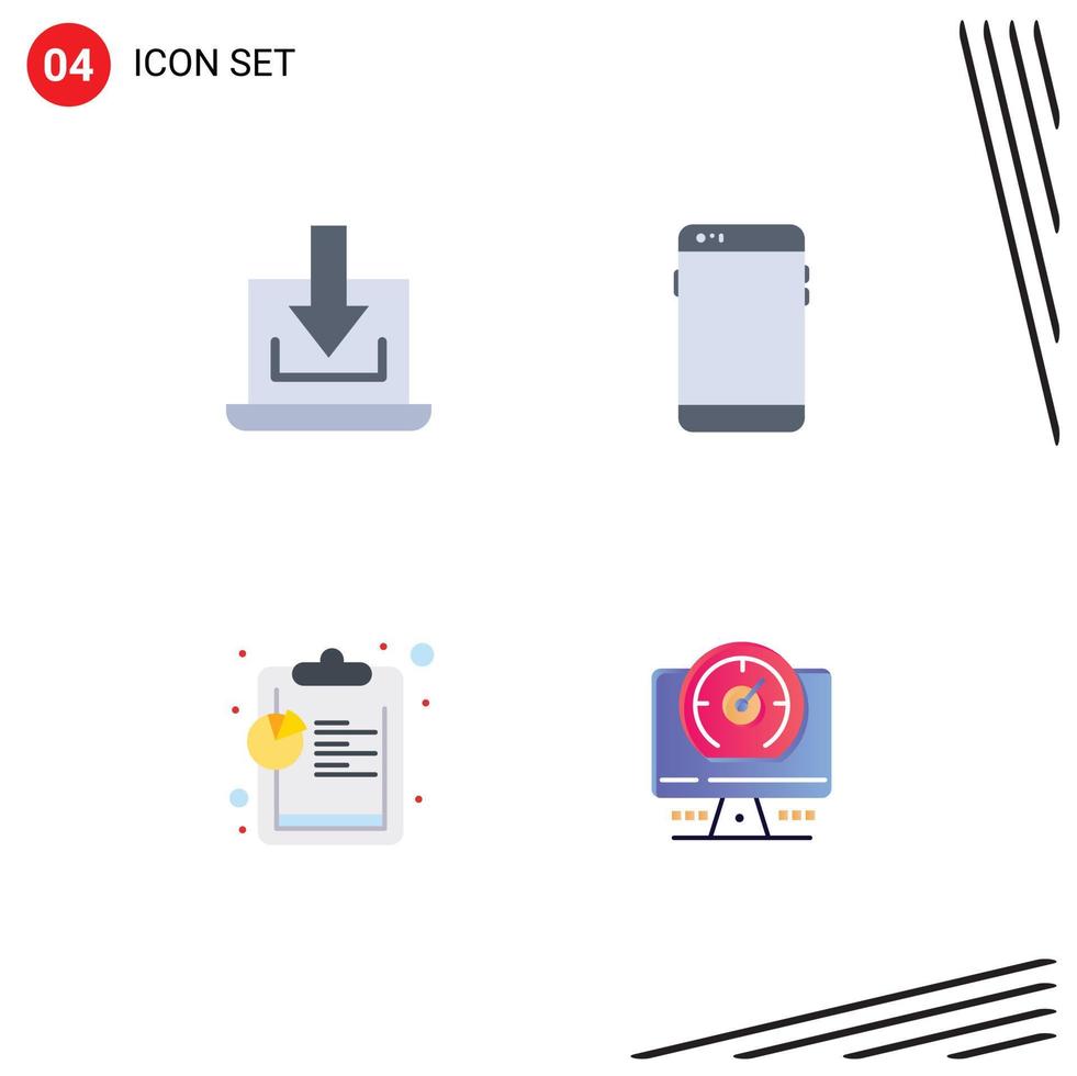 paquete de interfaz de usuario de 4 iconos planos básicos de análisis de portátiles descargar elementos de diseño de vectores editables de datos móviles