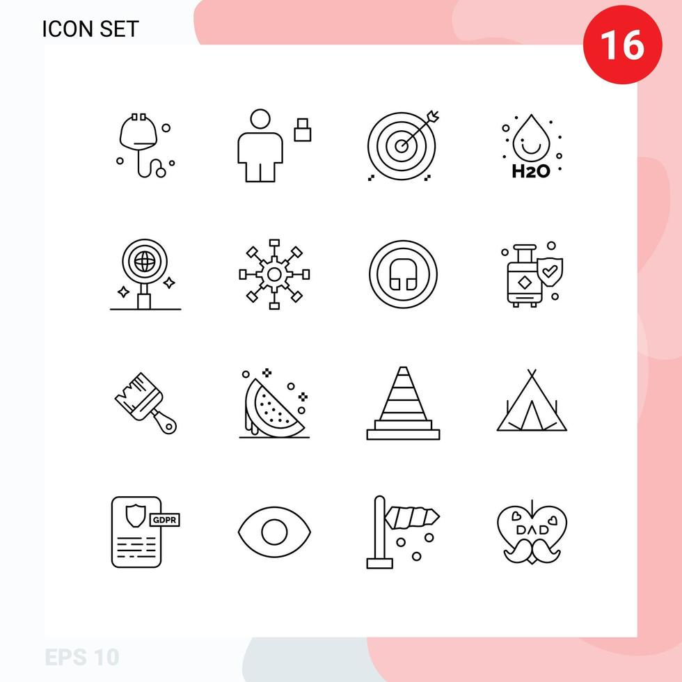 16 Universal Outlines Set for Web and Mobile Applications research water aim ho target Editable Vector Design Elements