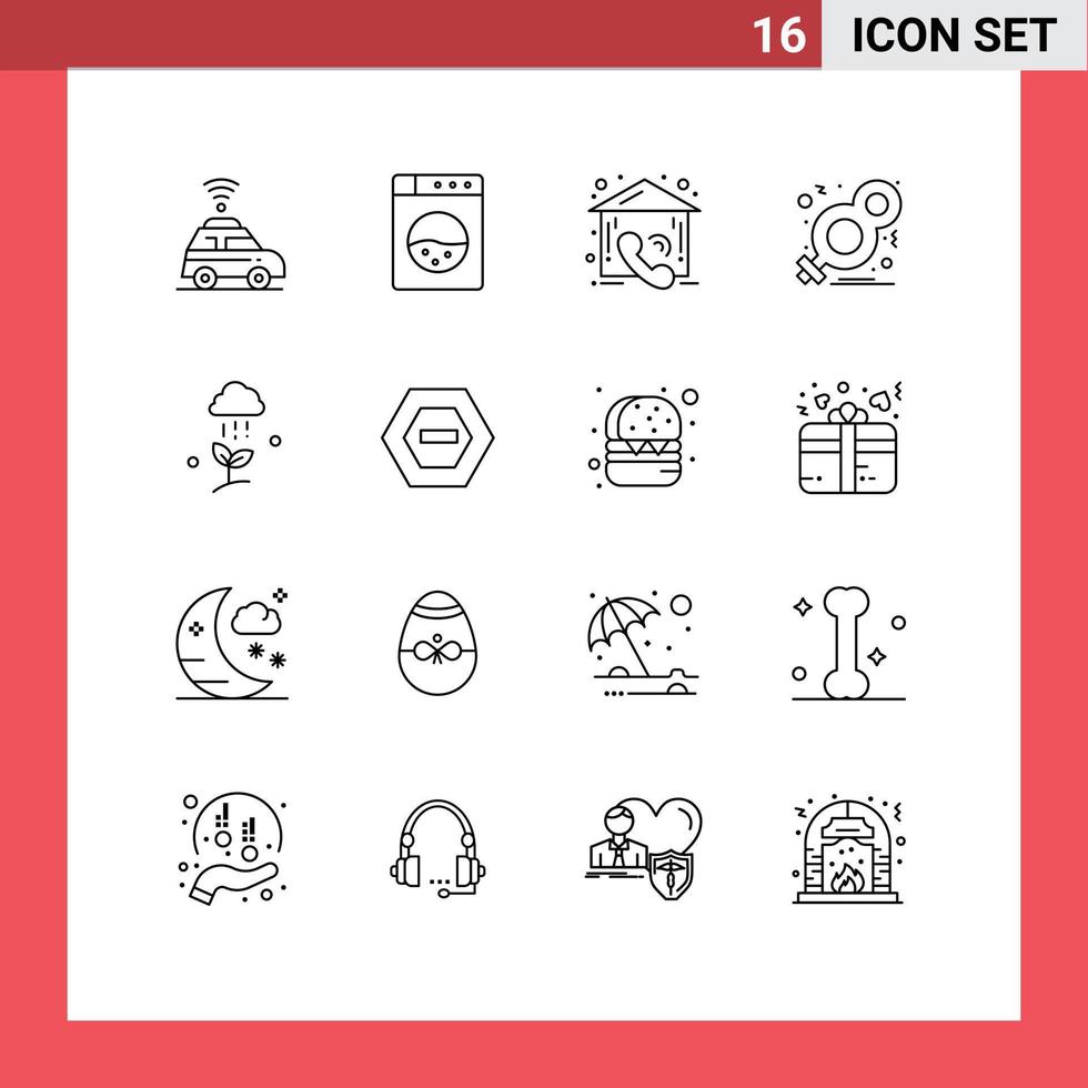 16 Creative Icons Modern Signs and Symbols of spring cloud real cloud rain symbol Editable Vector Design Elements