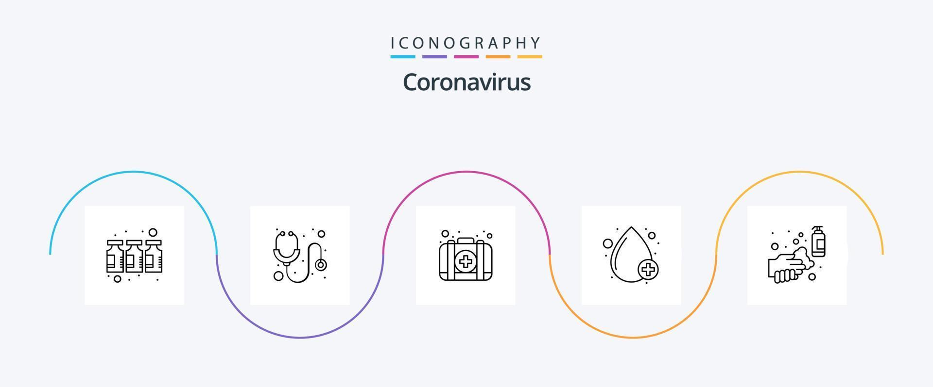 Coronavirus Line 5 Icon Pack Including clean. positive. emergency. type. blood vector