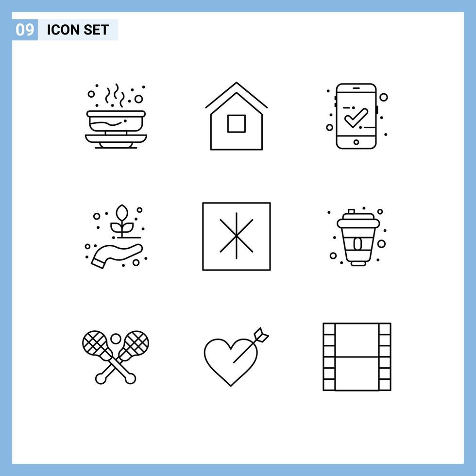Set of 9 Modern UI Icons Symbols Signs for fridge plant hut nature mobile access Editable Vector Design Elements