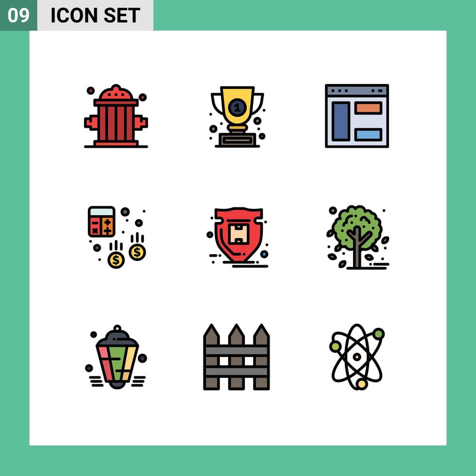 Filledline Flat Color Pack of 9 Universal Symbols of package calculator browser business account Editable Vector Design Elements