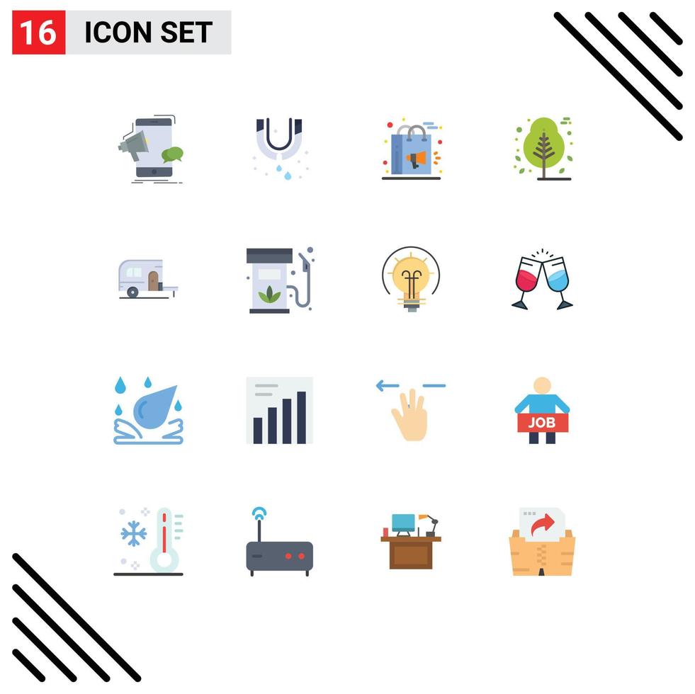 User Interface Pack of 16 Basic Flat Colors of tree nature plumbing thanks day shopping Editable Pack of Creative Vector Design Elements