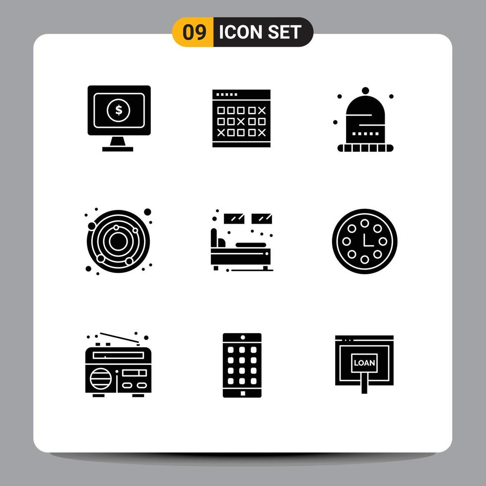 Solid Glyph Pack of 9 Universal Symbols of bed earth schedule astronomy thanksgiving Editable Vector Design Elements