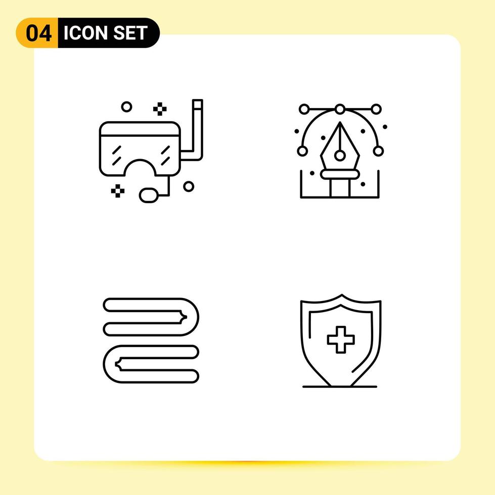 Group of 4 Filledline Flat Colors Signs and Symbols for goggles pen sea design cleaning Editable Vector Design Elements