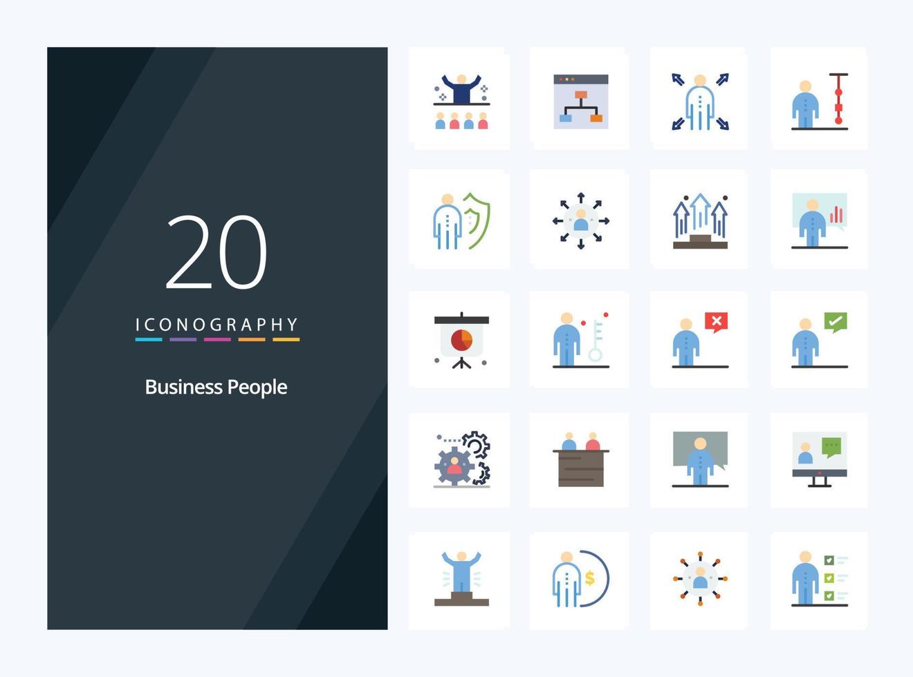 20 personas de negocios icono de color plano para presentación vector