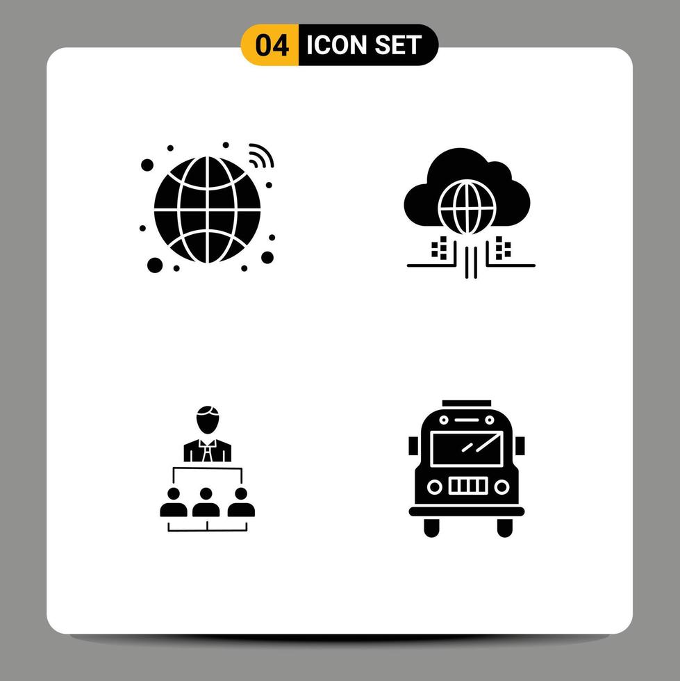 Stock Vector Icon Pack of 4 Line Signs and Symbols for globe business network cloud leadership Editable Vector Design Elements