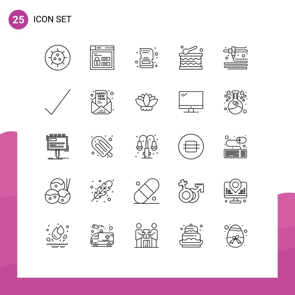 Stock Vector Icon Pack of 25 Line Signs and Symbols for complete printing memory modeling festival Editable Vector Design Elements