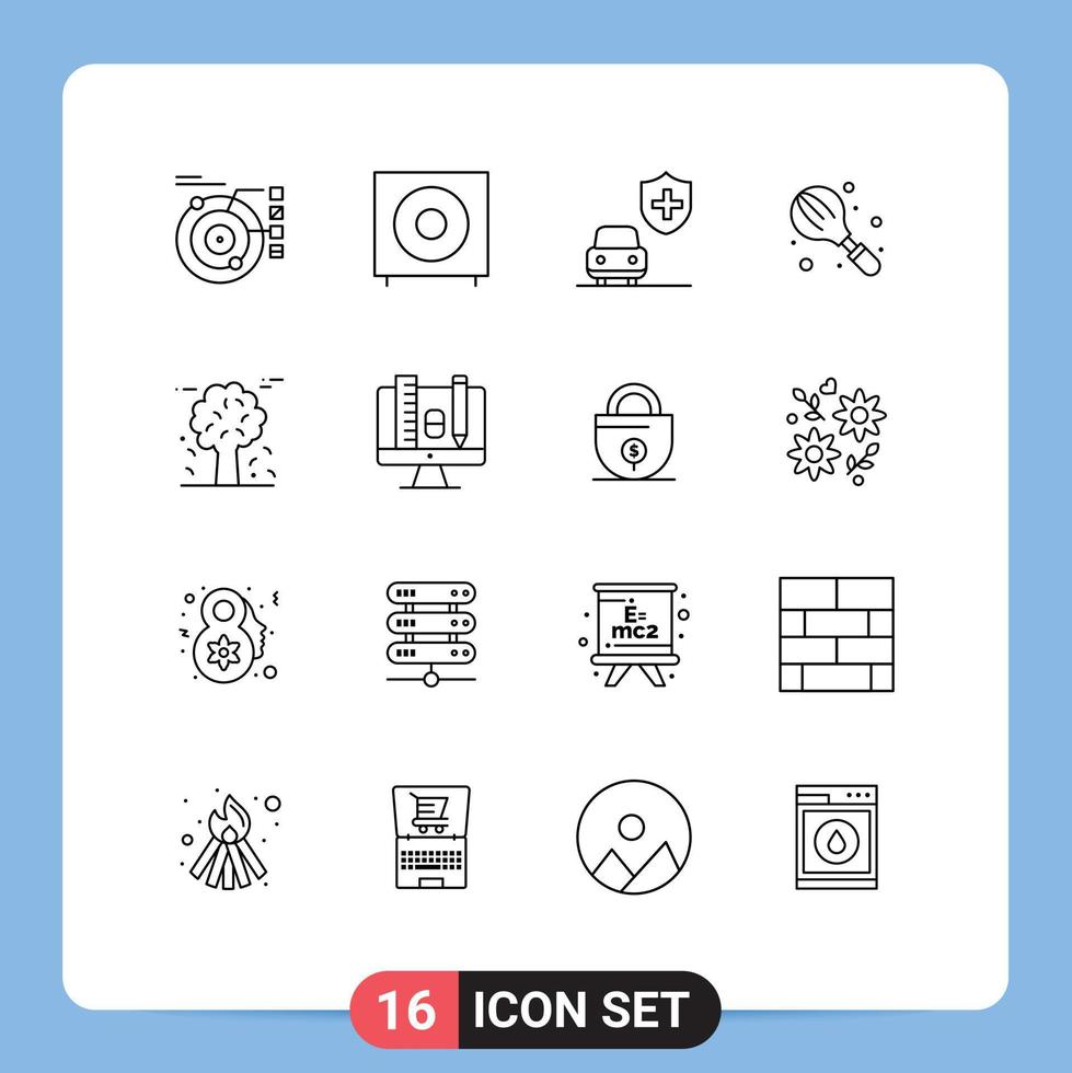 User Interface Pack of 16 Basic Outlines of mixer household products cooking security Editable Vector Design Elements
