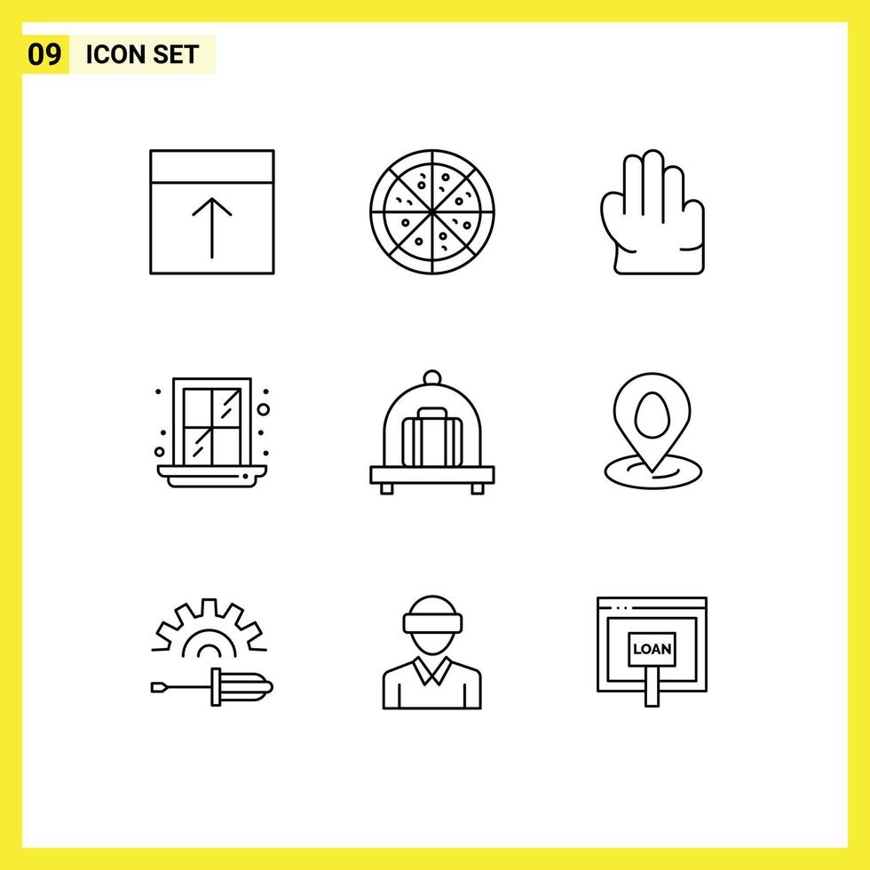 Mobile Interface Outline Set of 9 Pictograms of easter pin hand location baggage Editable Vector Design Elements