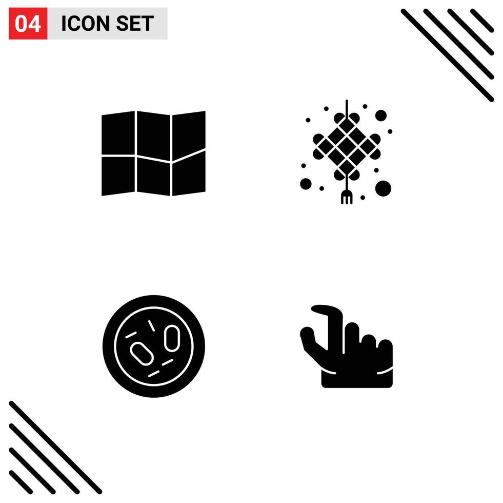 Pack of 4 Modern Solid Glyphs Signs and Symbols for Web Print Media such as location health chinese knot bacterium in Editable Vector Design Elements