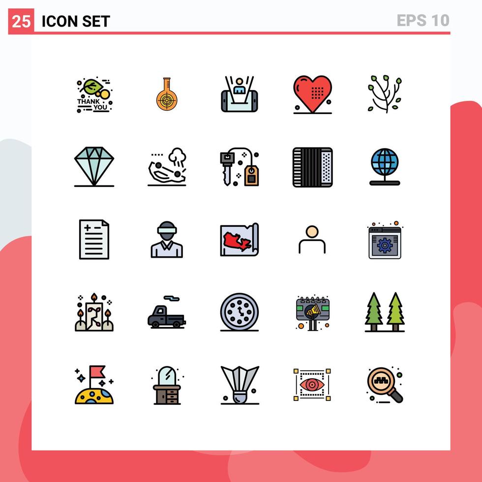 conjunto de 25 paquetes de colores planos de línea rellena comercial para elementos de diseño de vector editables de tecnología de eventos de objetivo de corazón de amor