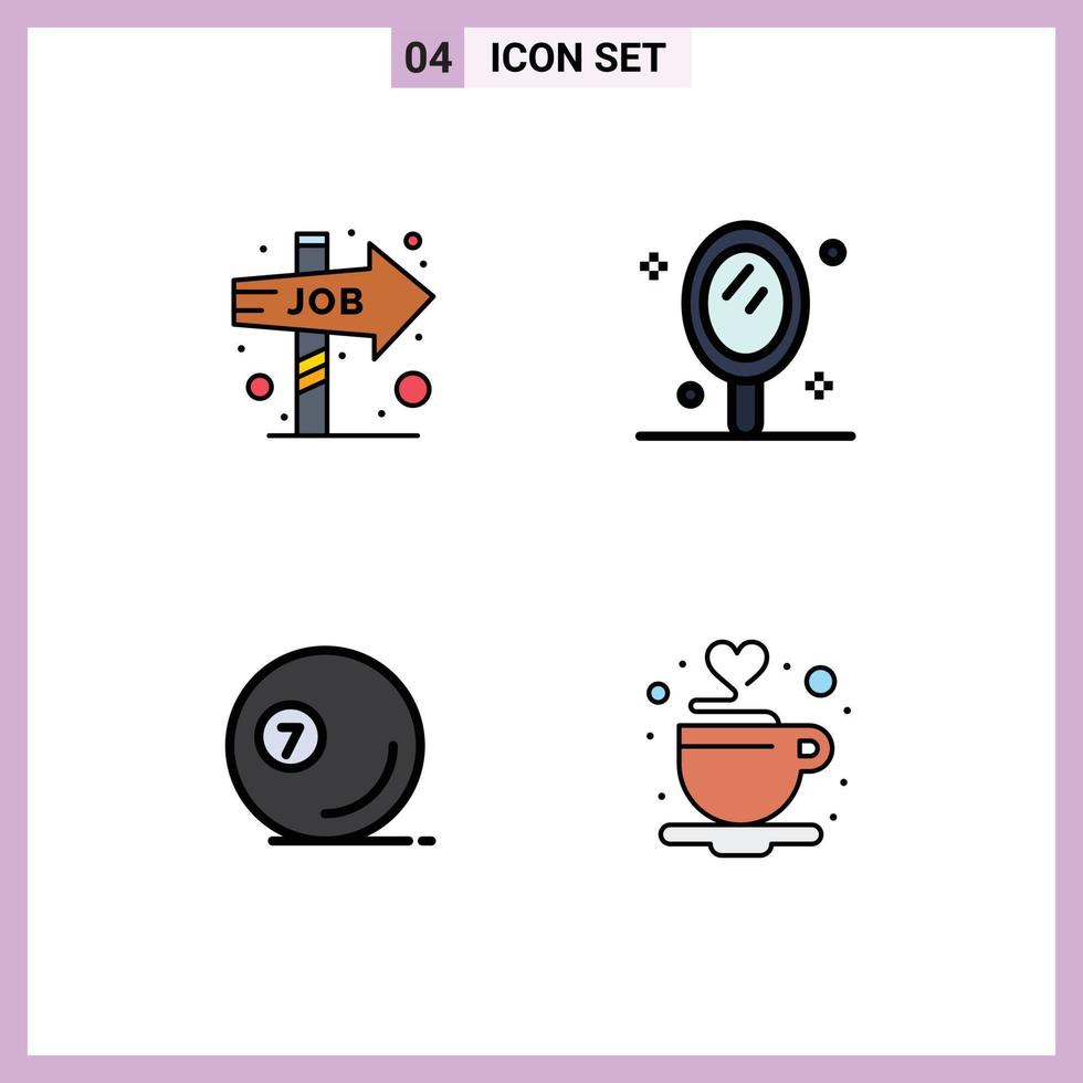 4 User Interface Filledline Flat Color Pack of modern Signs and Symbols of career snooker opportunity mirror pool Editable Vector Design Elements