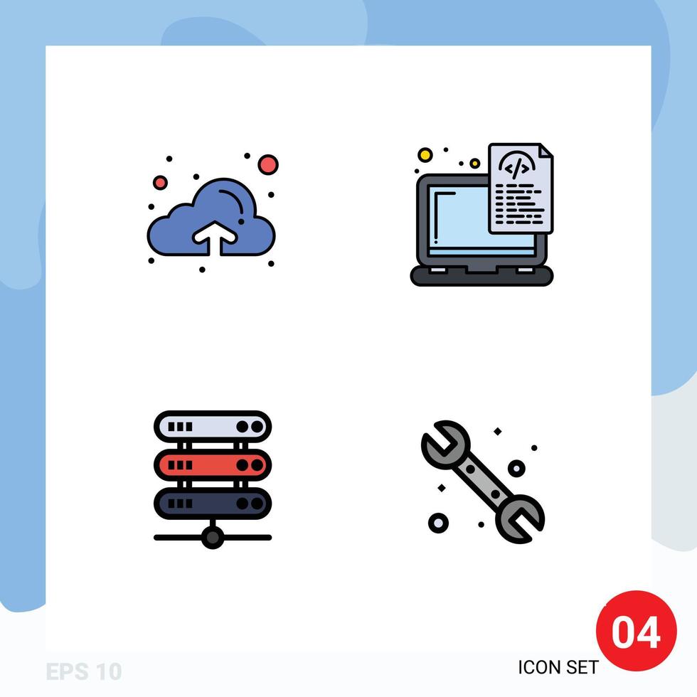 Modern Set of 4 Filledline Flat Colors Pictograph of cloud data device laptop storage Editable Vector Design Elements