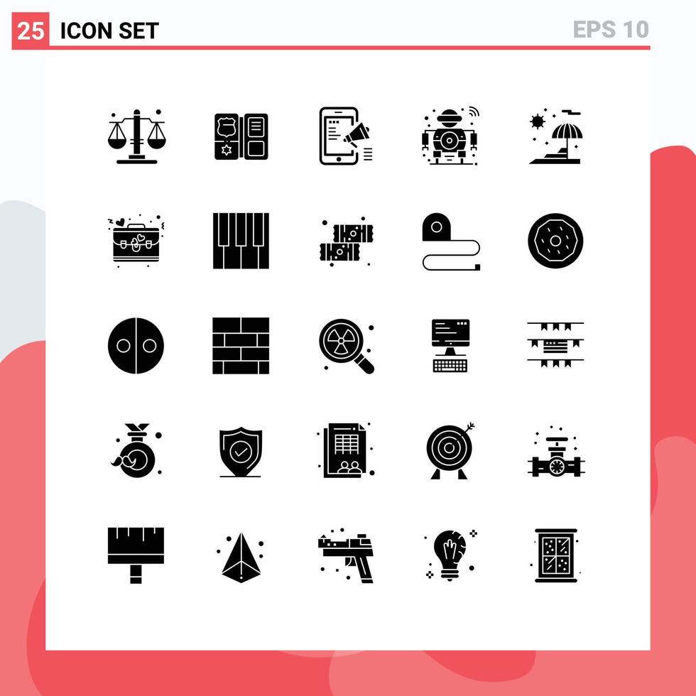 Set of 25 Modern UI Icons Symbols Signs for beach smart digital campaign scanning future Editable Vector Design Elements