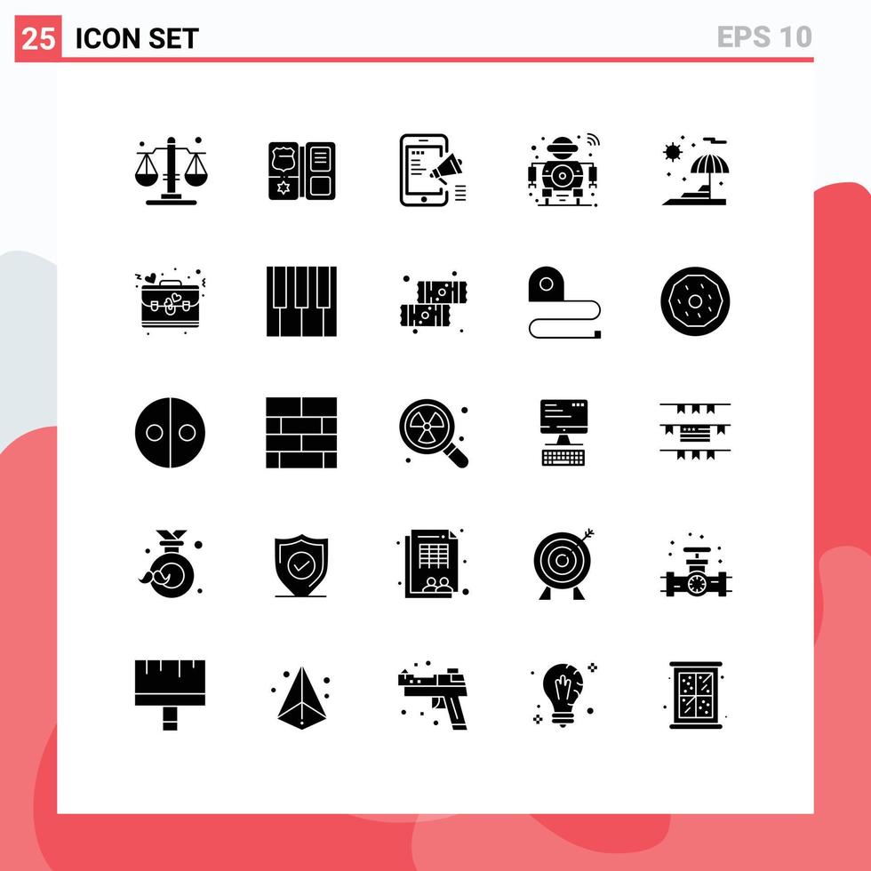 conjunto de 25 iconos de interfaz de usuario modernos signos de símbolos para campañas digitales inteligentes de playa que escanean futuros elementos de diseño de vectores editables