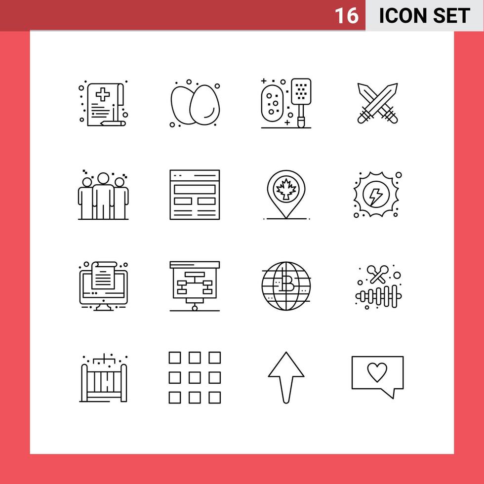 16 User Interface Outline Pack of modern Signs and Symbols of weapon fencing eggs sword scrub Editable Vector Design Elements