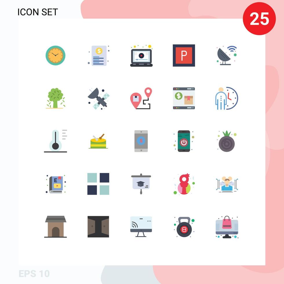 Mobile Interface Flat Color Set of 25 Pictograms of science satellite web vehicles screen Editable Vector Design Elements