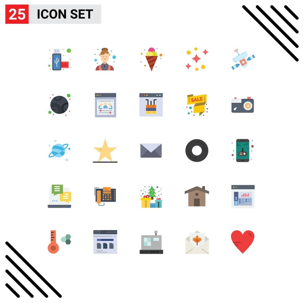 25 Universal Flat Color Signs Symbols of space antenna food satellite space Editable Vector Design Elements