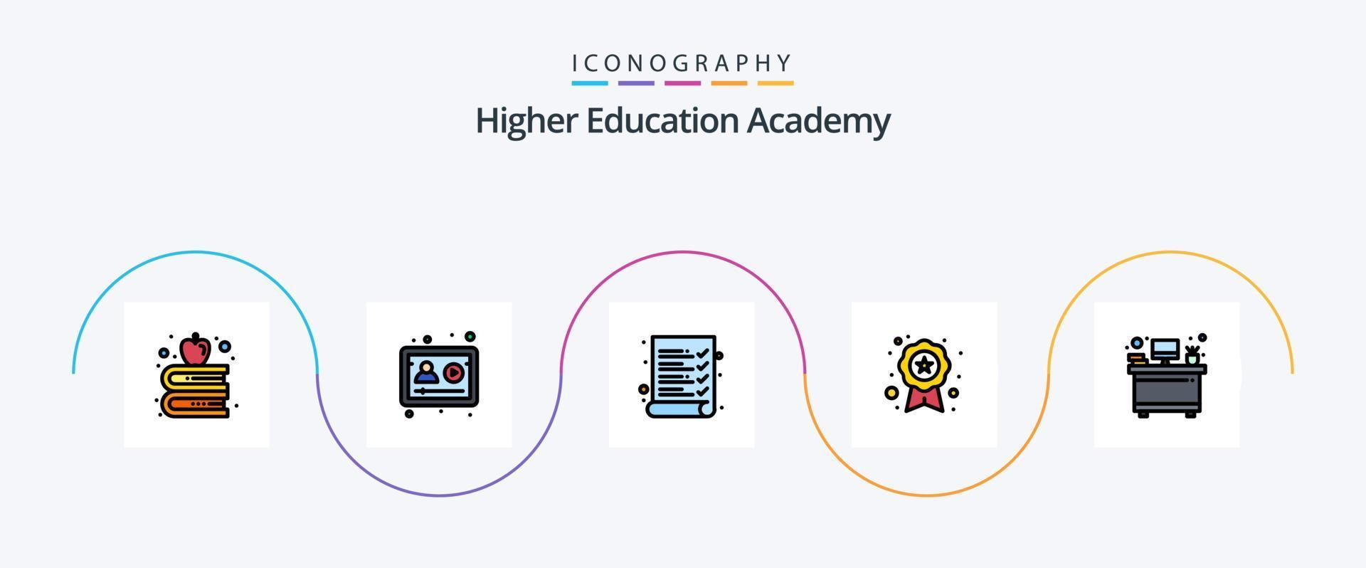 paquete de iconos planos llenos de 5 líneas de la academia que incluye el interior. examen. escritorio. reconocimiento vector