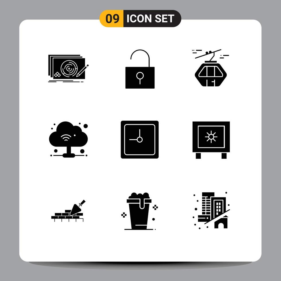 9 Thematic Vector Solid Glyphs and Editable Symbols of date wifi alpine internet scandinavia Editable Vector Design Elements