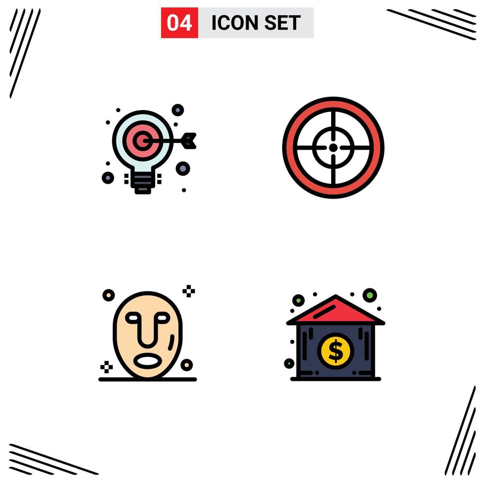 4 User Interface Filledline Flat Color Pack of modern Signs and Symbols of bulb spa web military house Editable Vector Design Elements