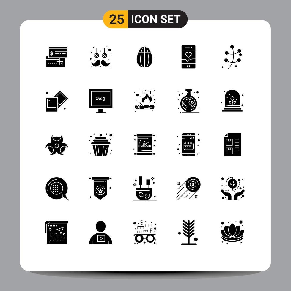 Pictogram Set of 25 Simple Solid Glyphs of leaf sport flower smartphone analysis Editable Vector Design Elements