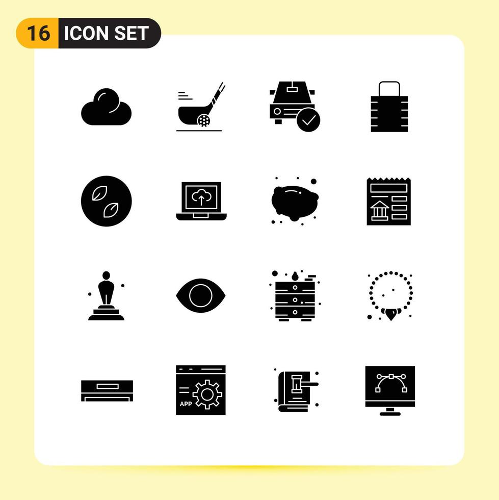 Group of 16 Solid Glyphs Signs and Symbols for ecology protect car lock pad ok Editable Vector Design Elements