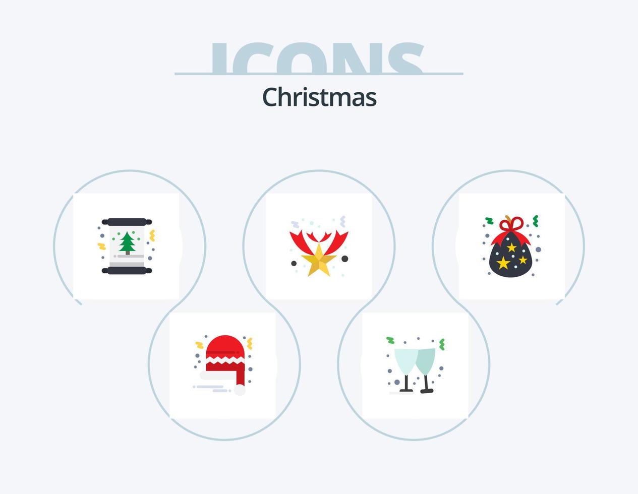 paquete de iconos planos de navidad 5 diseño de iconos. regalo. nacimiento. invitación. bolsa. caído vector