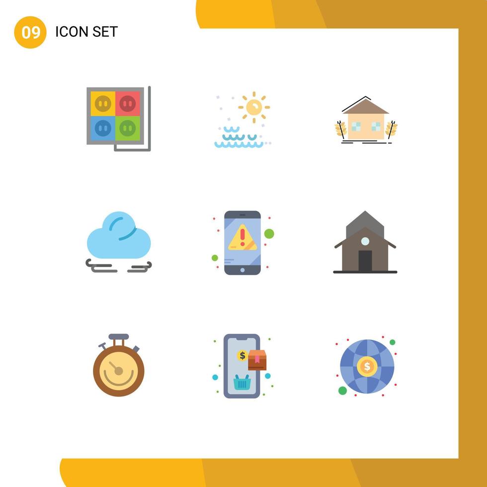 User Interface Pack of 9 Basic Flat Colors of alert cloud sunset wind environment Editable Vector Design Elements
