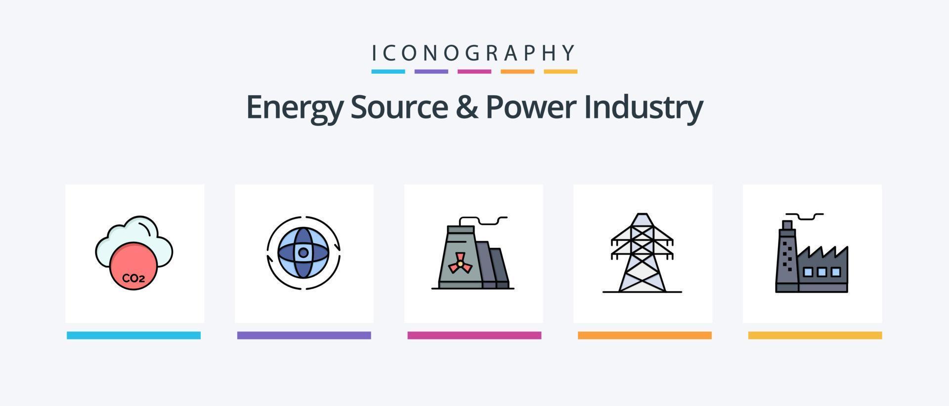 la fuente de energía y la línea de la industria de energía llenaron un paquete de 5 íconos que incluye . co industria. globo. contaminación conectar. diseño de iconos creativos vector